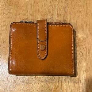Compact Tan Leather Snap Wallet